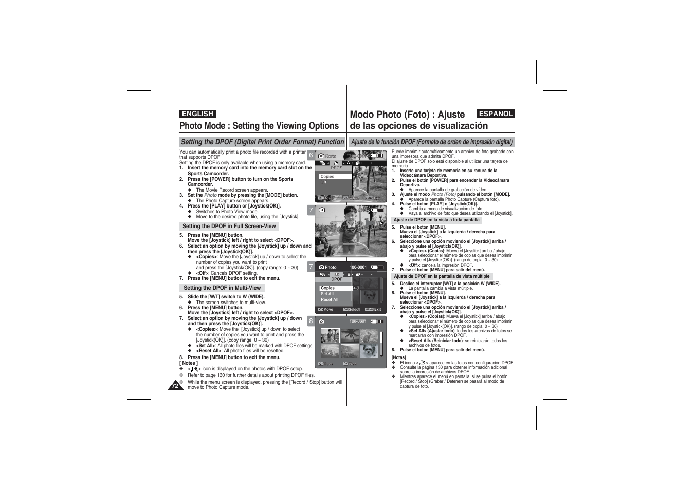 Photo mode : setting the viewing options | Samsung VP-X210L User Manual | Page 72 / 145