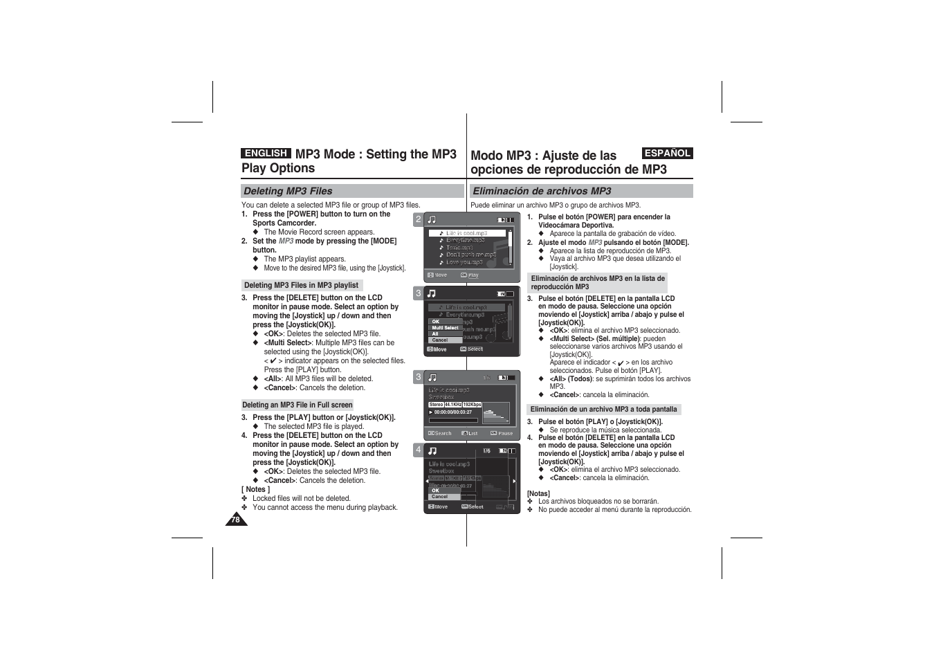 Mp3 mode : setting the mp3 play options | Samsung VP-X210L User Manual | Page 78 / 145