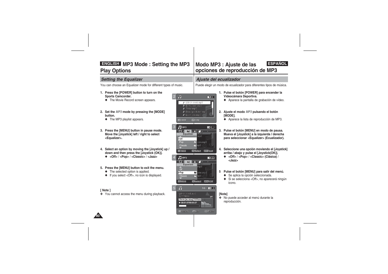 Mp3 mode : setting the mp3 play options | Samsung VP-X210L User Manual | Page 80 / 145