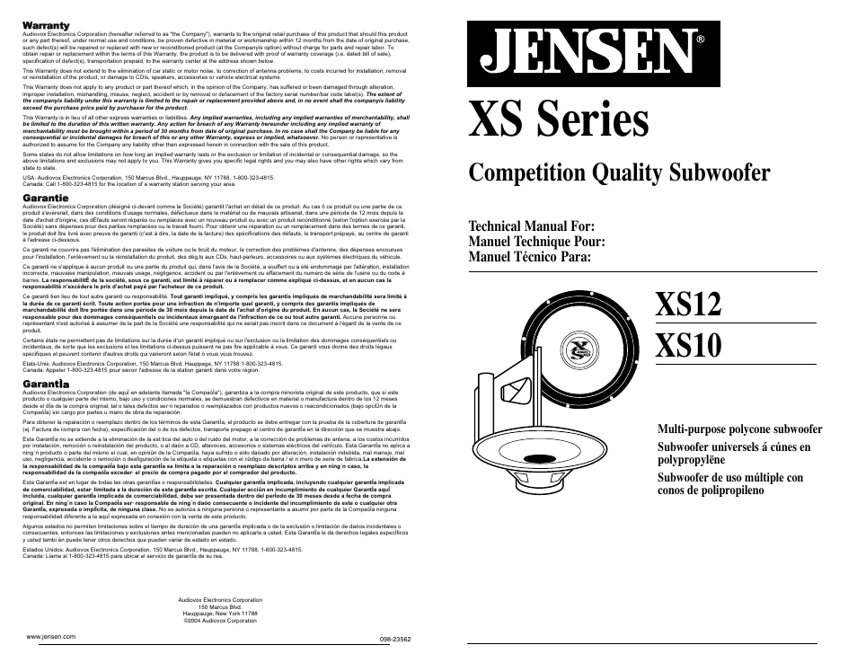 Audiovox XS10 User Manual | 4 pages