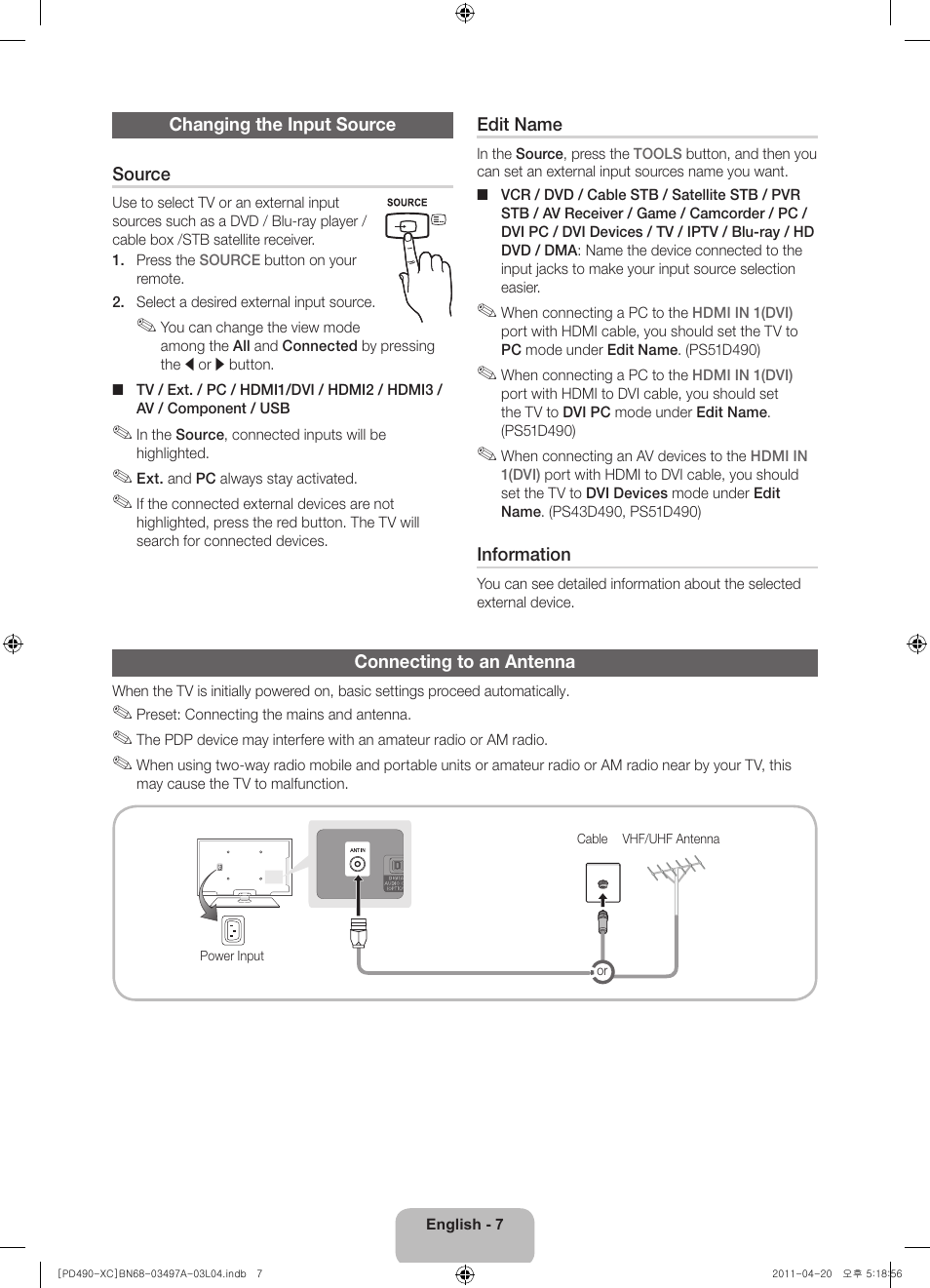 Samsung PS51D490A1W User Manual | Page 7 / 74