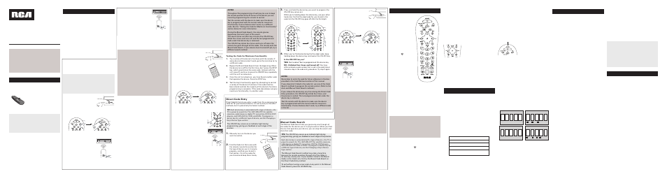 Direct code entry, Manual code search | Audiovox RCR412SR User Manual | Page 3 / 6