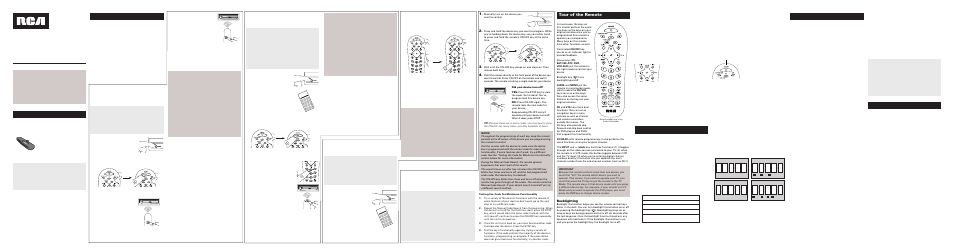 Tour of the remote, Backlighting | Audiovox RCR412SR User Manual | Page 4 / 6