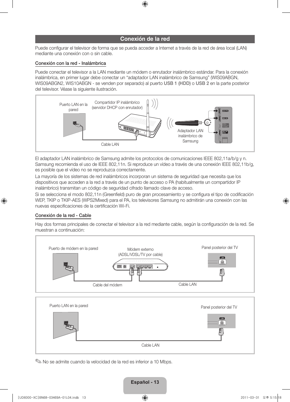 Conexión de la red | Samsung UE37D6000TW User Manual | Page 57 / 86