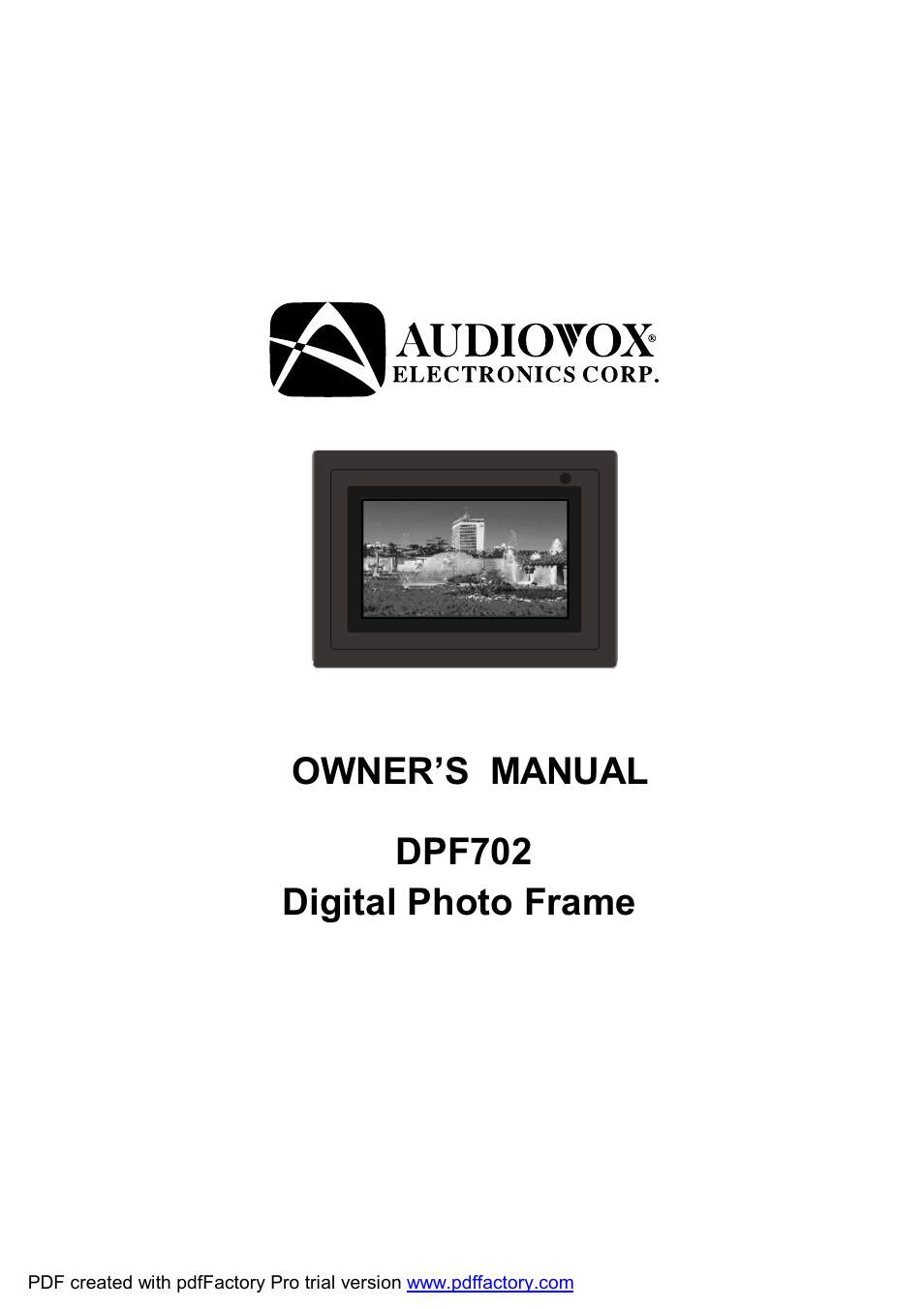 Audiovox DPF702 User Manual | 20 pages