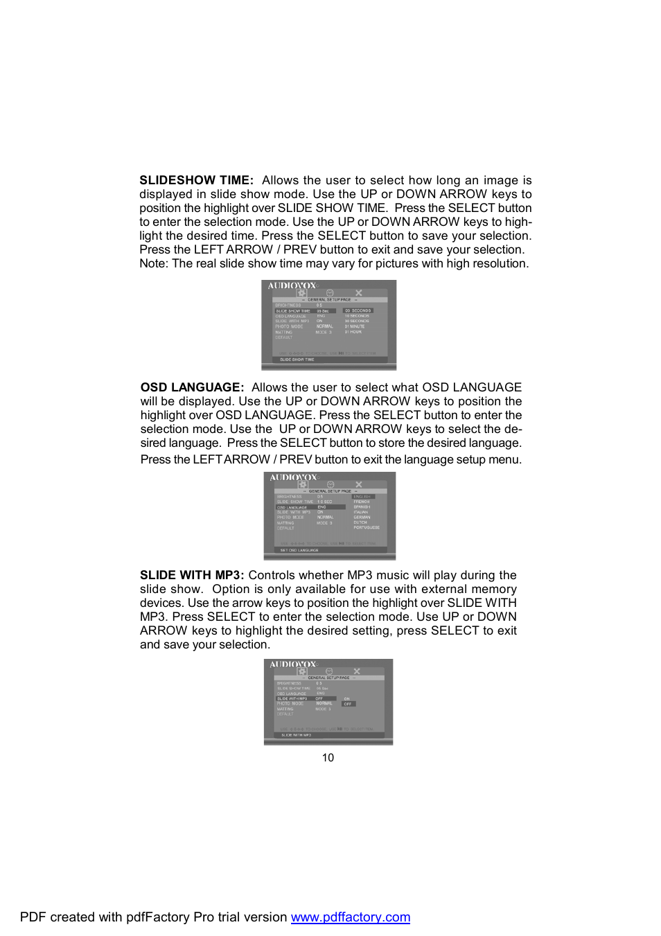 Audiovox DPF702 User Manual | Page 10 / 20