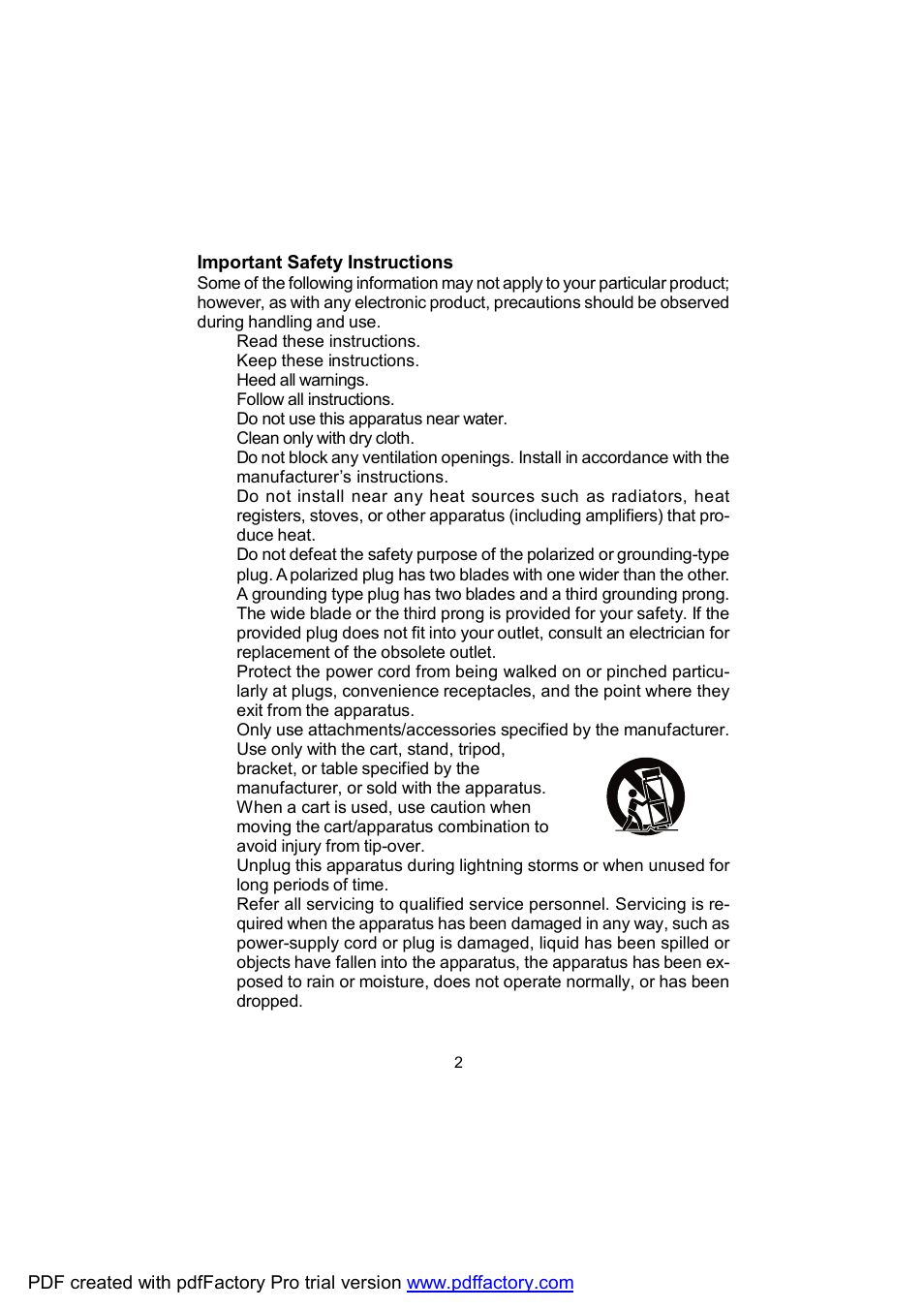 Important safety instructions | Audiovox DPF702 User Manual | Page 2 / 20