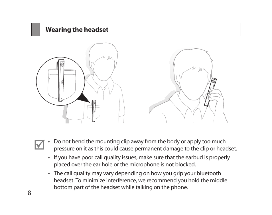 Wearing the headset | Samsung HM5000 User Manual | Page 10 / 77