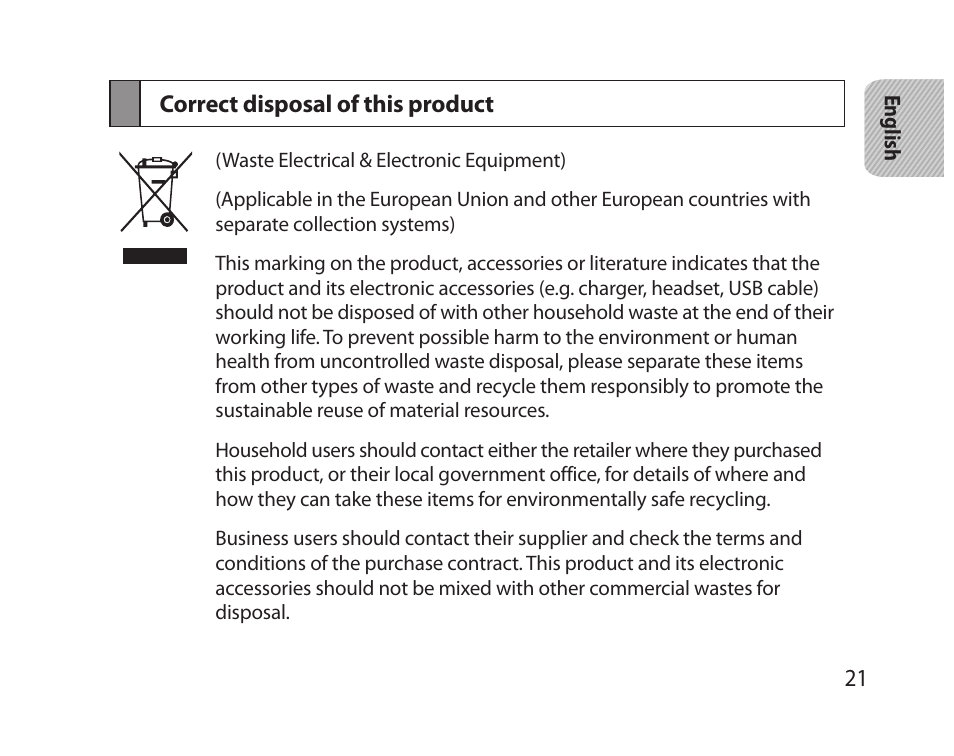 Correct disposal of this product | Samsung HM5000 User Manual | Page 23 / 77
