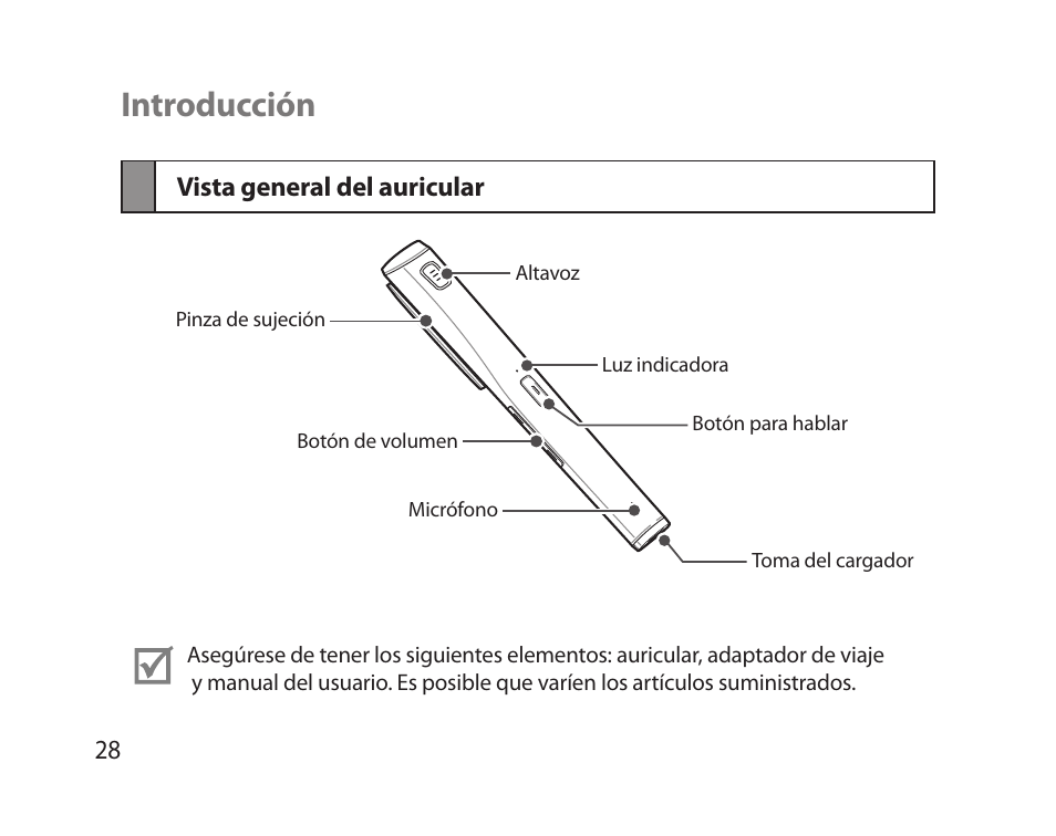 Introducción, Vista general del auricular | Samsung HM5000 User Manual | Page 30 / 77