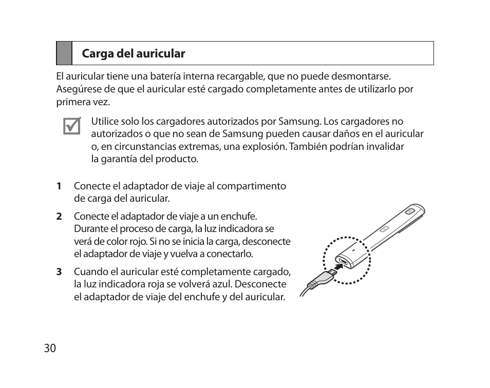 Carga del auricular | Samsung HM5000 User Manual | Page 32 / 77