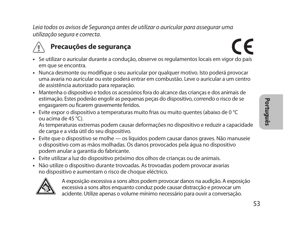 Precauções de segurança | Samsung HM5000 User Manual | Page 55 / 77