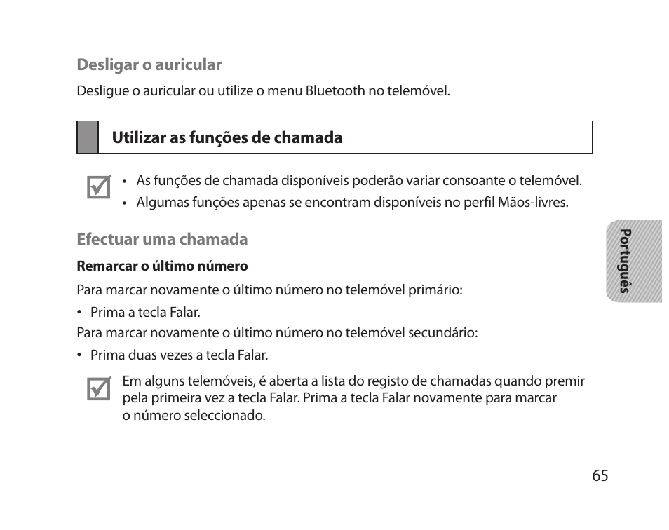 Utilizar as funções de chamada | Samsung HM5000 User Manual | Page 67 / 77