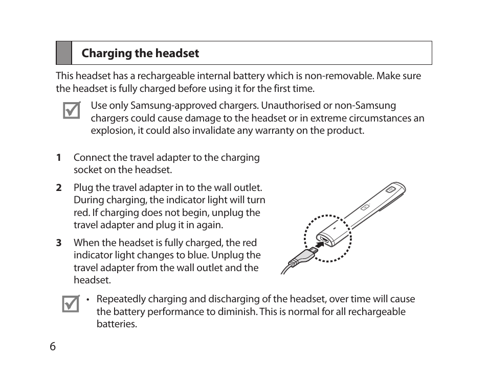 Charging the headset | Samsung HM5000 User Manual | Page 8 / 77