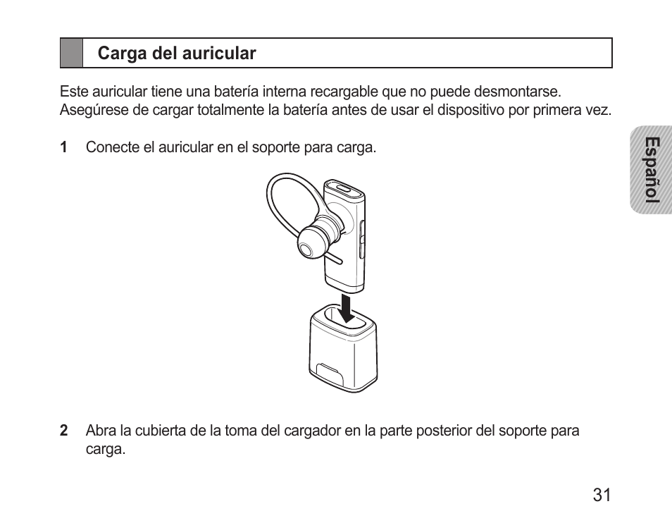 Carga del auricular | Samsung BHM3200 User Manual | Page 33 / 80