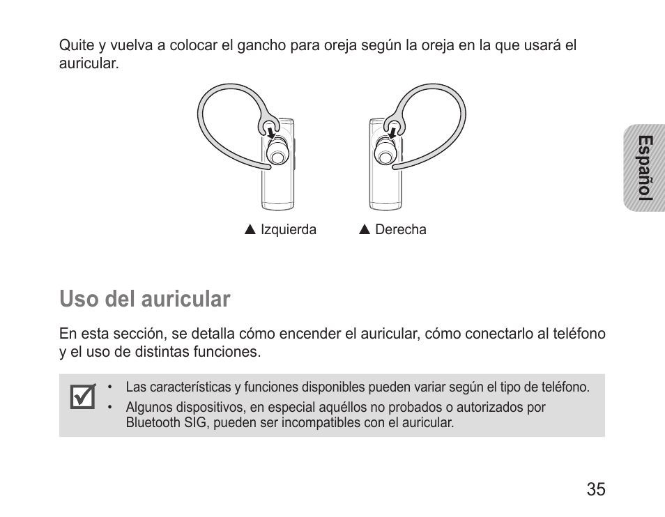 Uso del auricular | Samsung BHM3200 User Manual | Page 37 / 80
