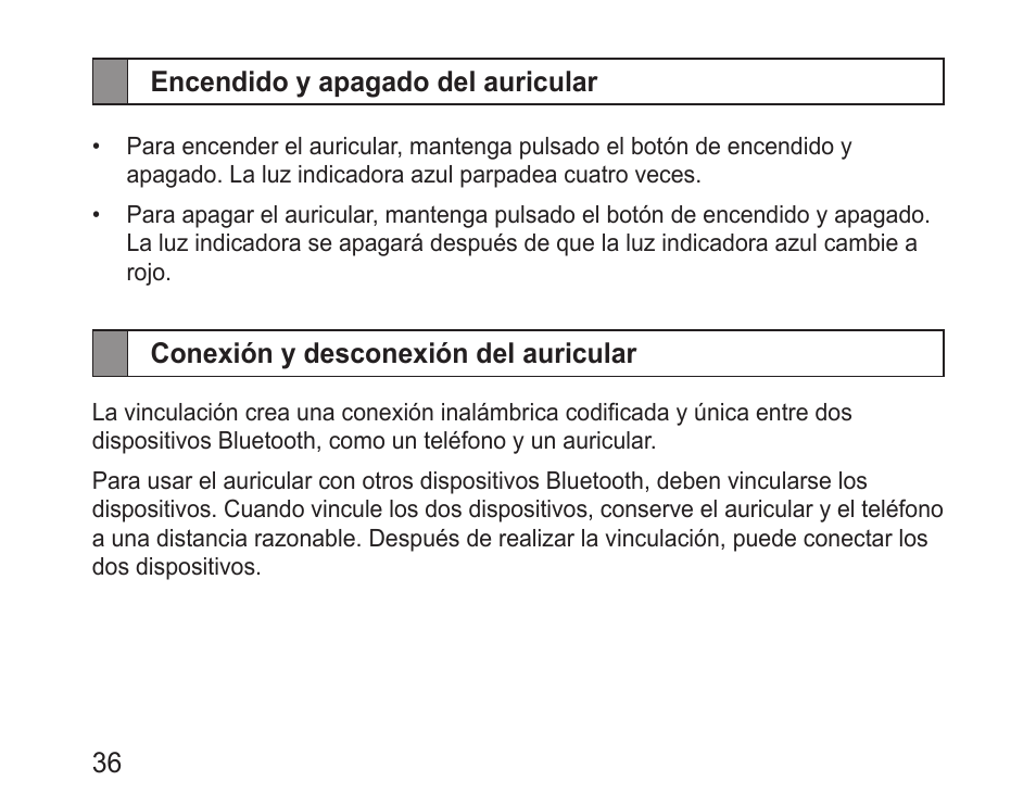 Encendido y apagado del auricular, Conexión y desconexión del auricular | Samsung BHM3200 User Manual | Page 38 / 80