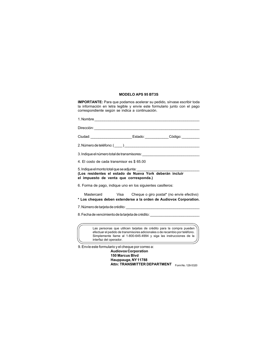 Audiovox APS 95 BT3S User Manual | Page 12 / 12