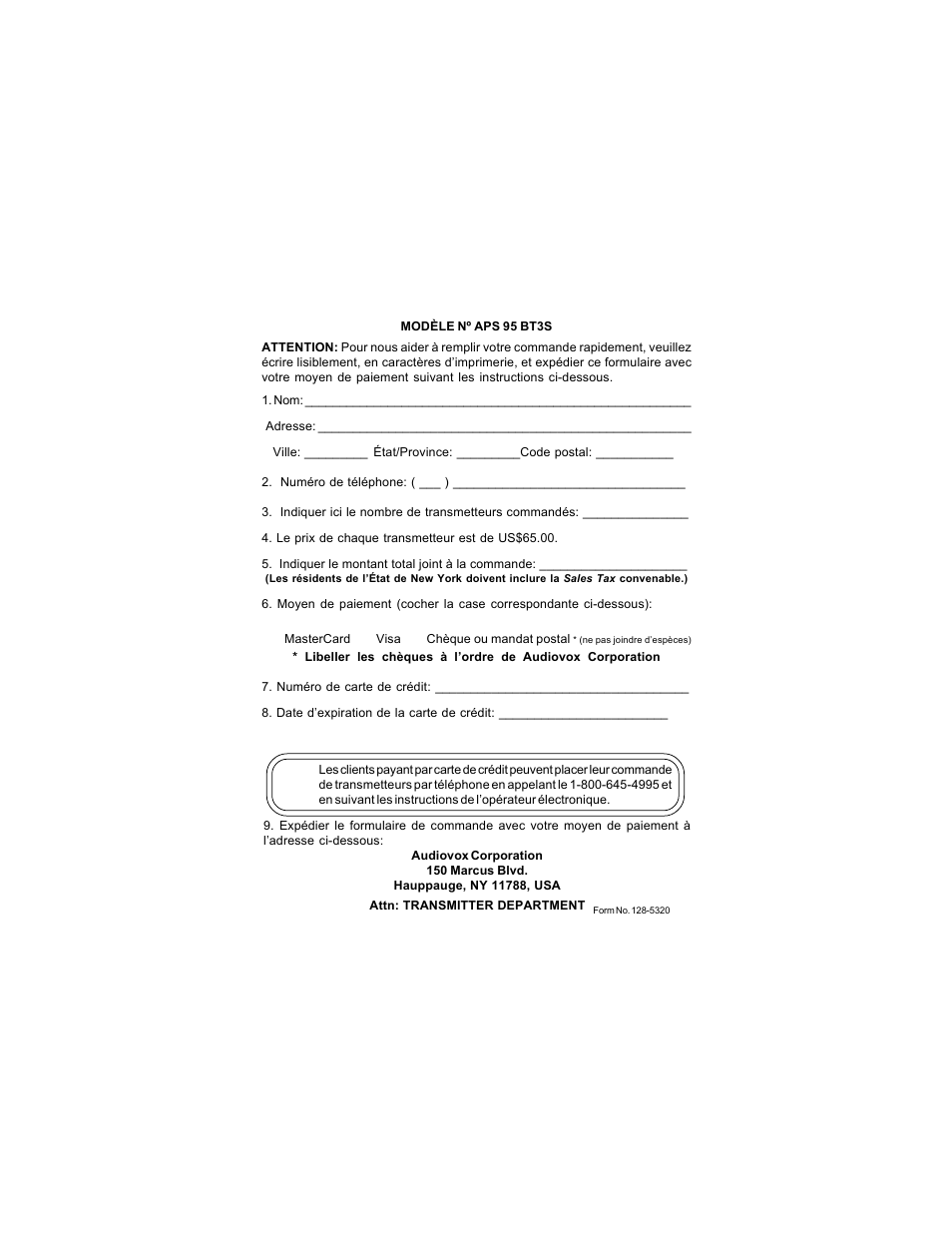 Audiovox APS 95 BT3S User Manual | Page 8 / 12