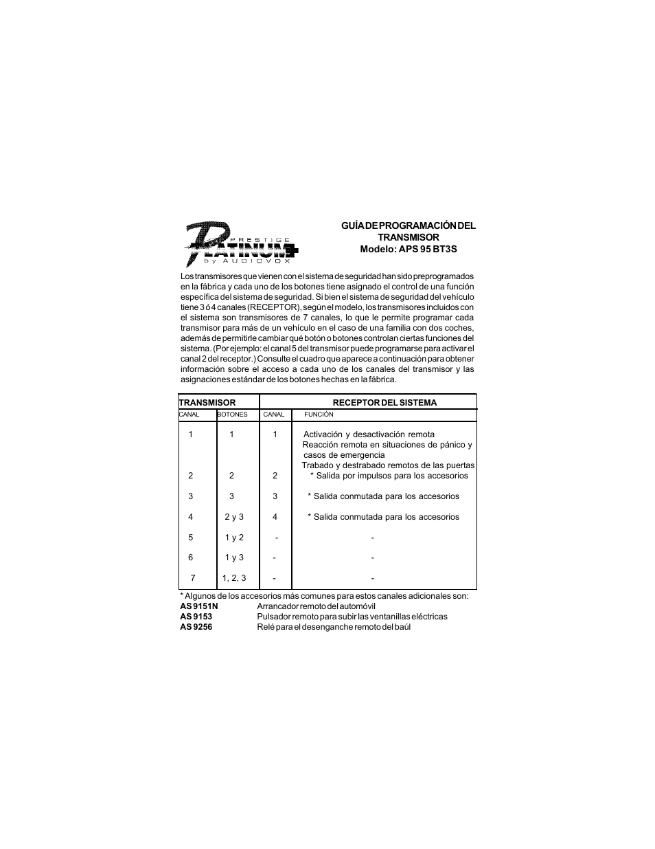 Audiovox APS 95 BT3S User Manual | Page 9 / 12