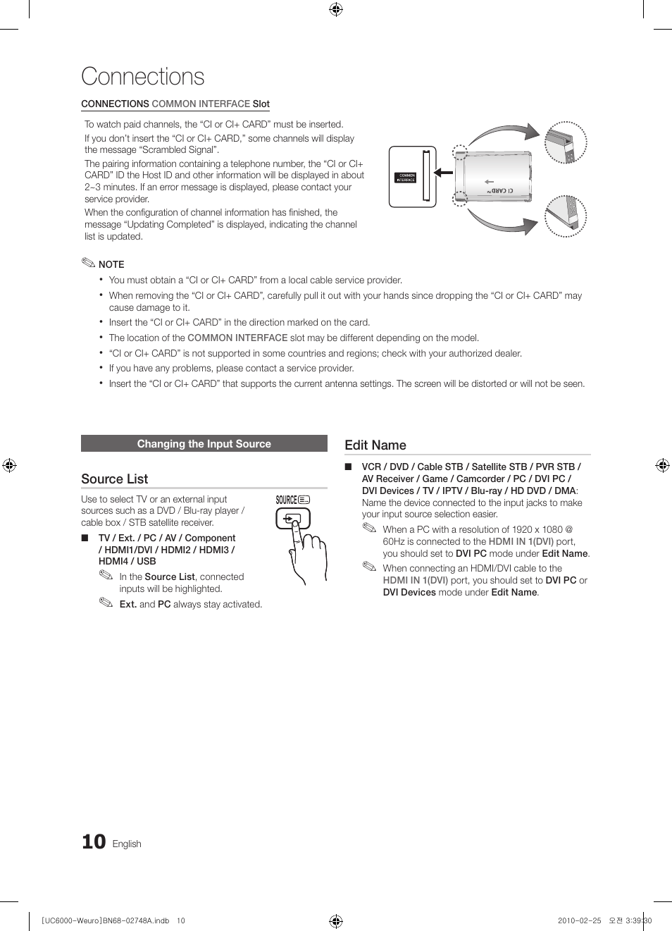 Connections | Samsung UE40C6000RW User Manual | Page 10 / 325