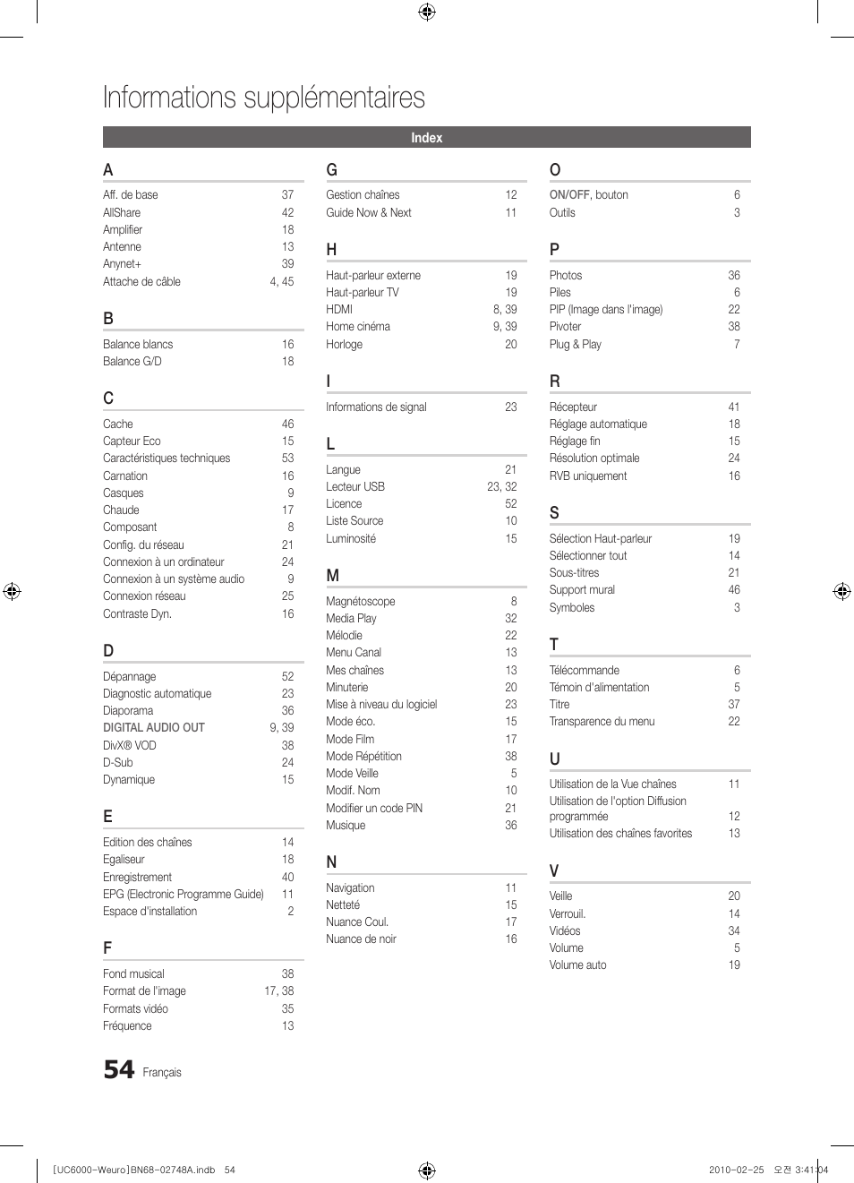 Informations supplémentaires | Samsung UE40C6000RW User Manual | Page 108 / 325