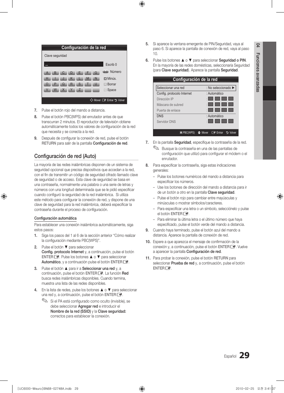 Configuración de red (auto) | Samsung UE40C6000RW User Manual | Page 137 / 325