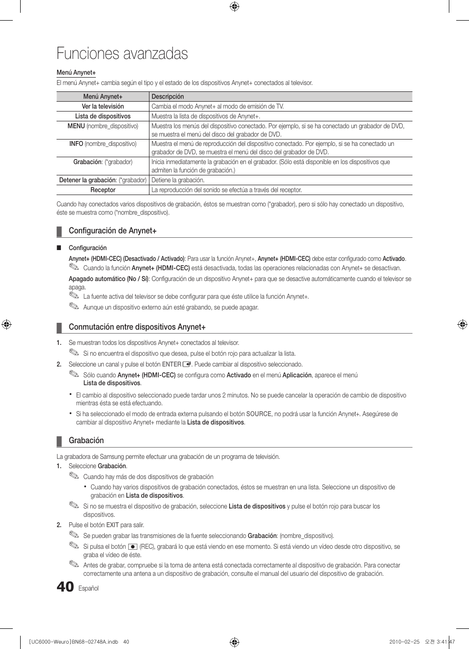 Funciones avanzadas | Samsung UE40C6000RW User Manual | Page 148 / 325