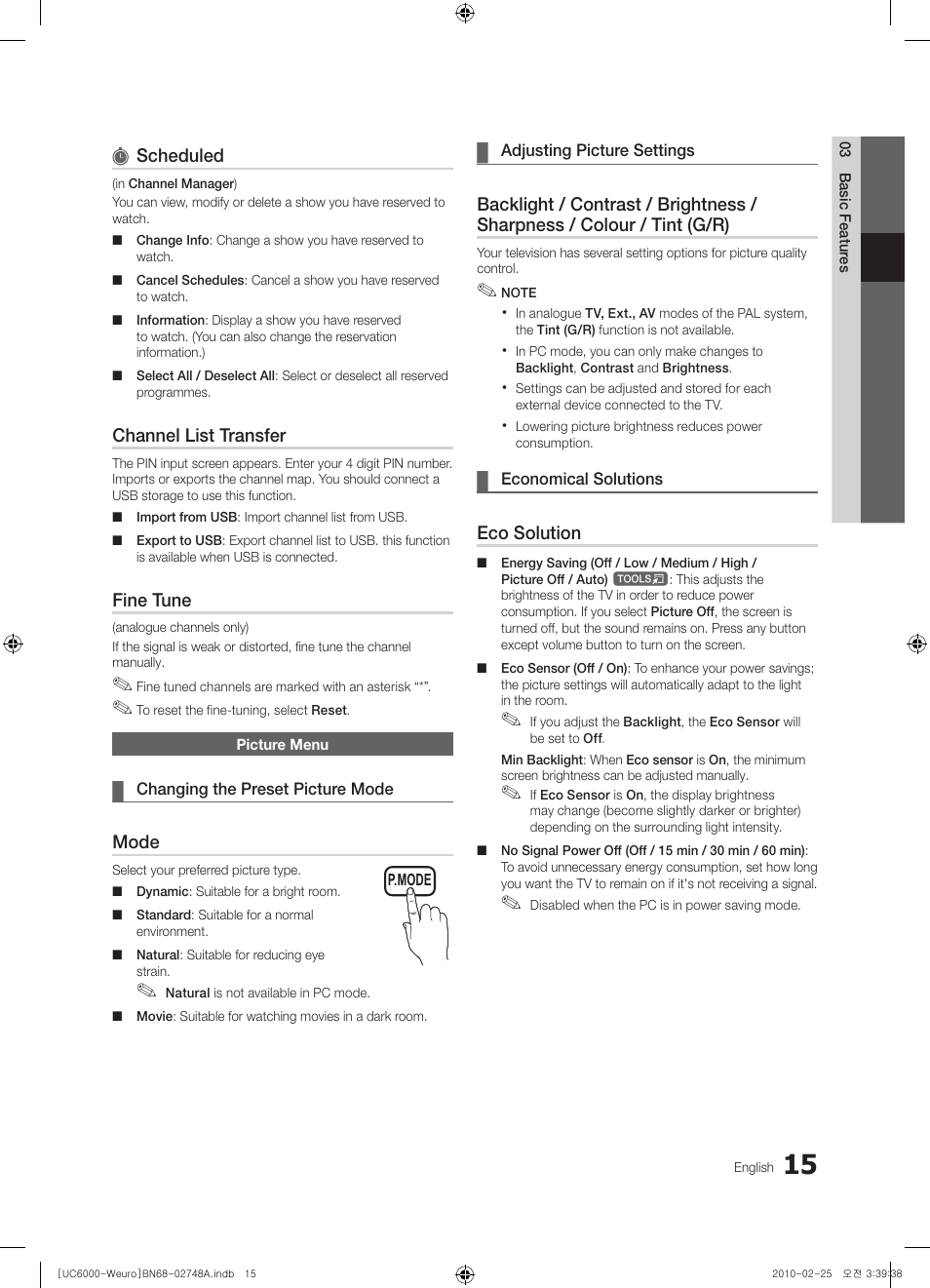 Samsung UE40C6000RW User Manual | Page 15 / 325