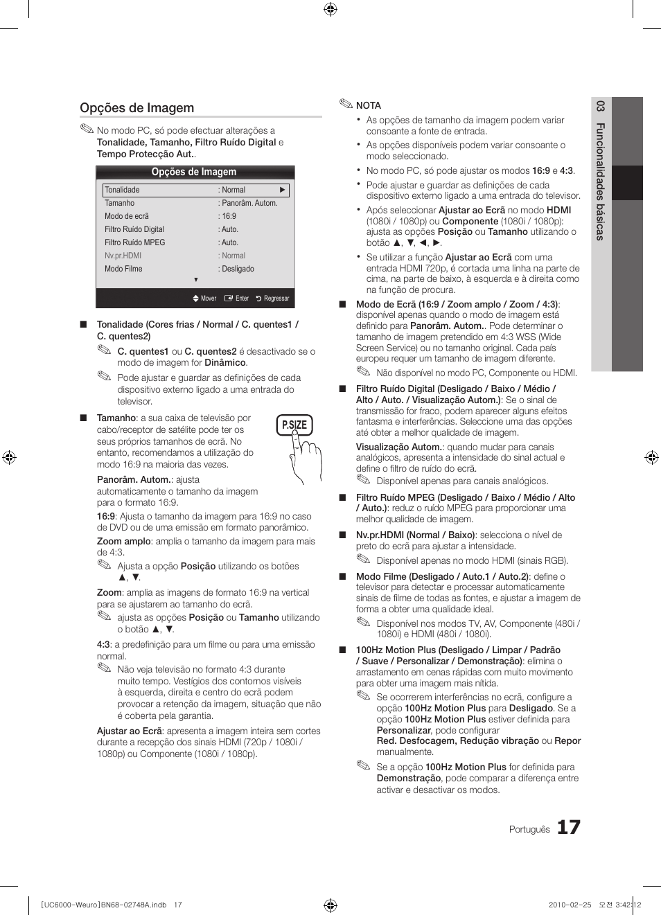 Opções de imagem | Samsung UE40C6000RW User Manual | Page 179 / 325