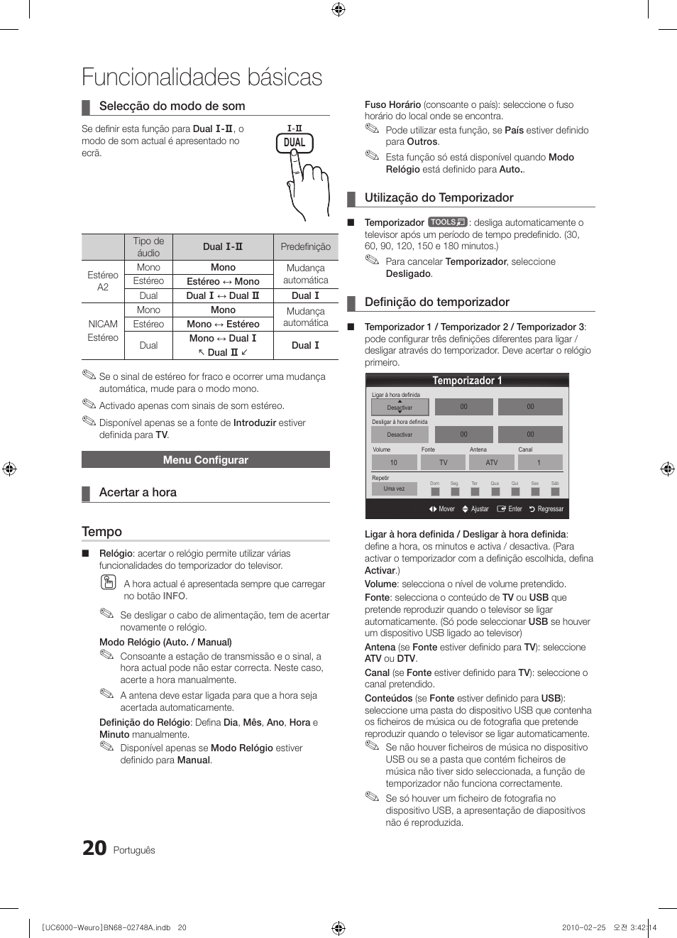 Funcionalidades básicas, Tempo | Samsung UE40C6000RW User Manual | Page 182 / 325