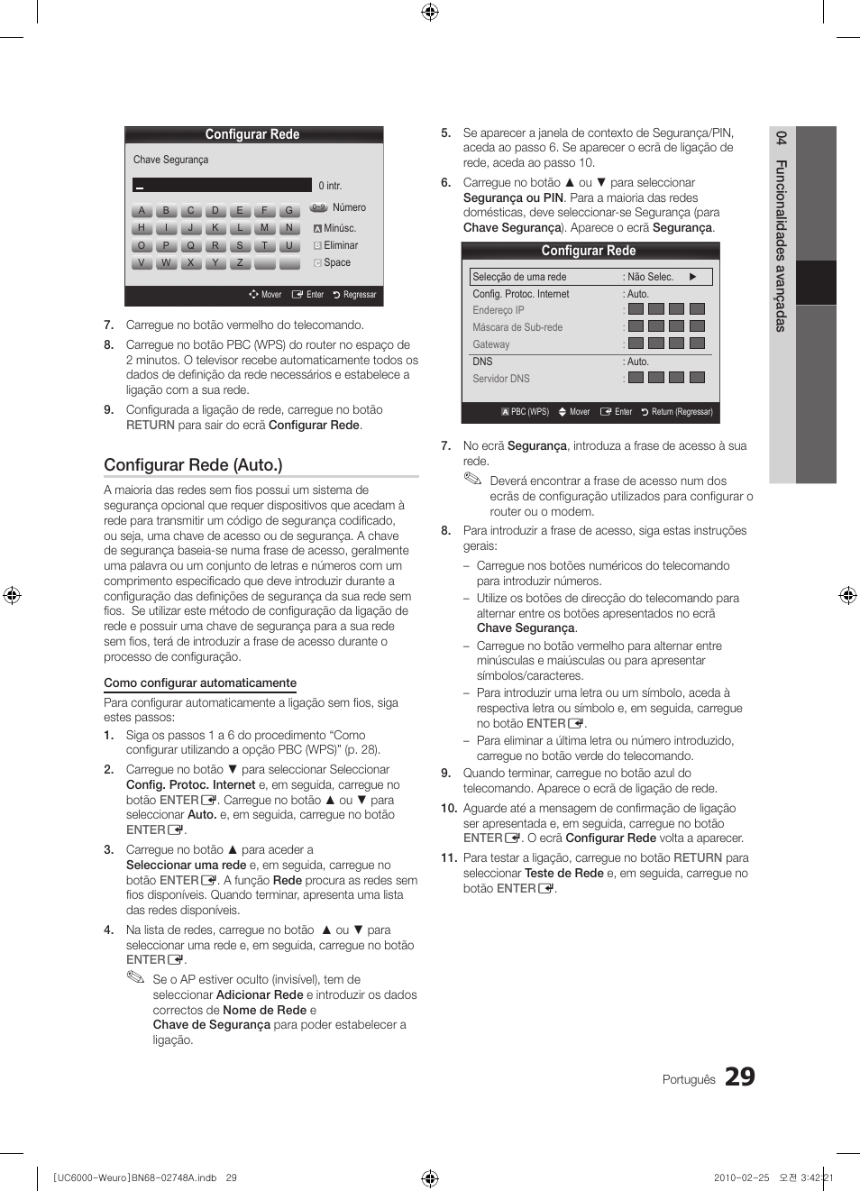 Configurar rede (auto.) | Samsung UE40C6000RW User Manual | Page 191 / 325