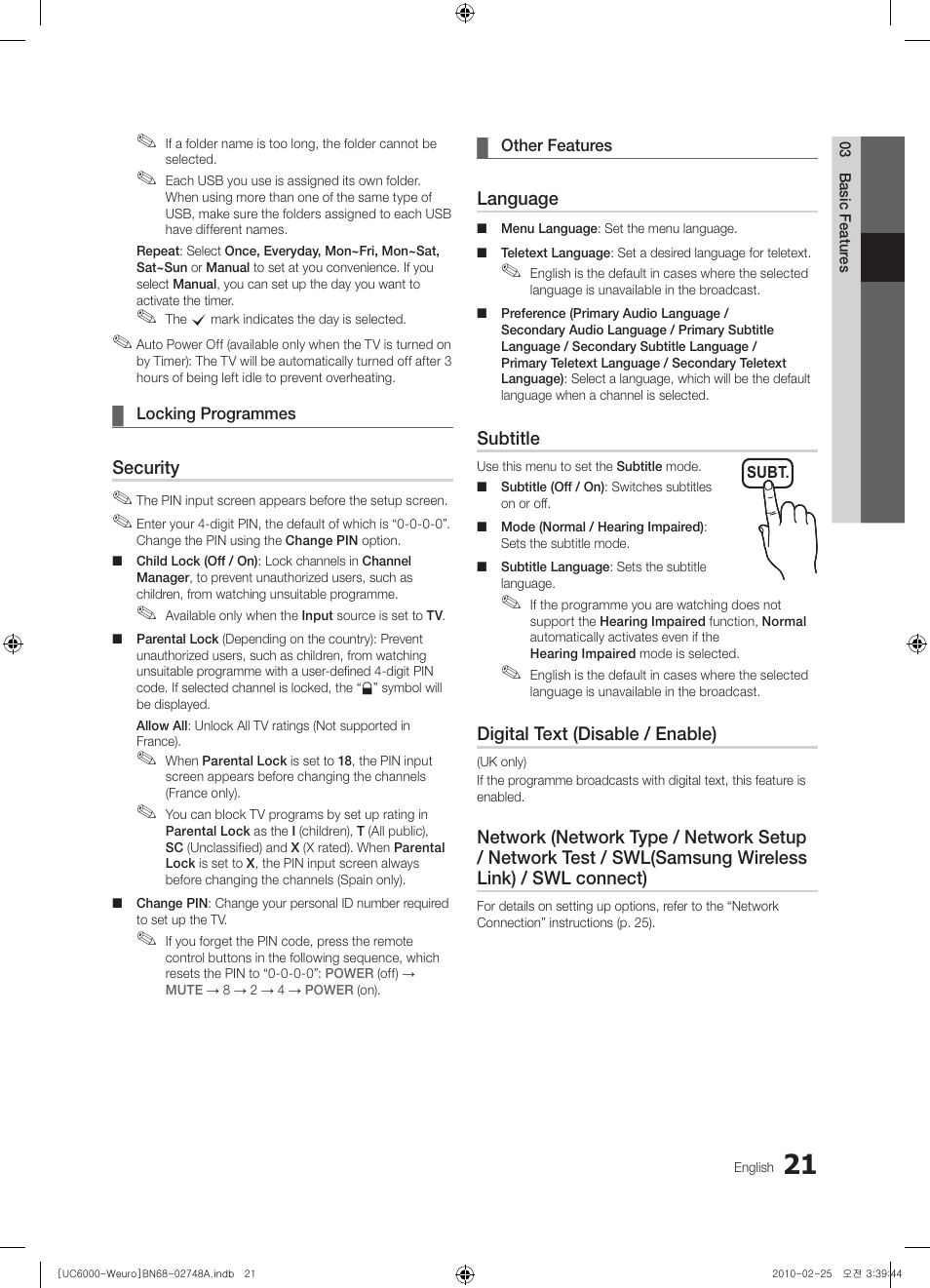 Samsung UE40C6000RW User Manual | Page 21 / 325