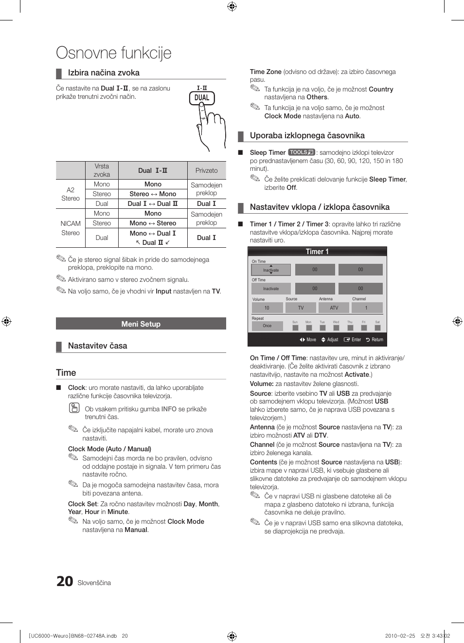 Osnovne funkcije, Time | Samsung UE40C6000RW User Manual | Page 236 / 325