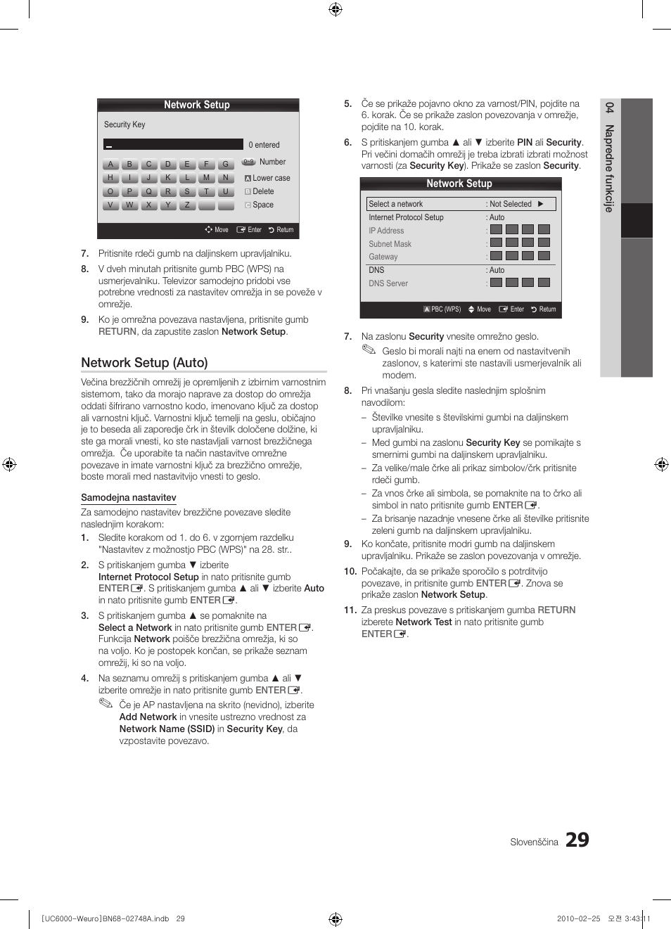 Network setup (auto) | Samsung UE40C6000RW User Manual | Page 245 / 325