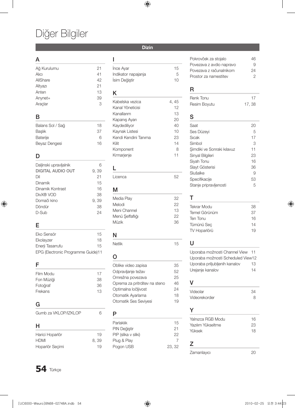 Diğer bilgiler | Samsung UE40C6000RW User Manual | Page 324 / 325