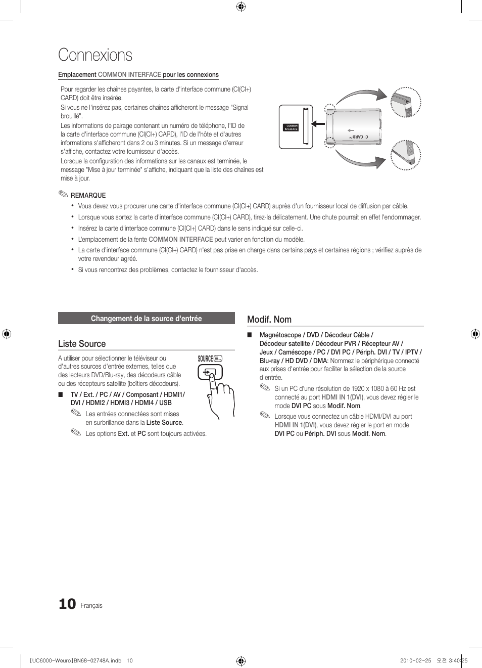 Connexions | Samsung UE40C6000RW User Manual | Page 64 / 325