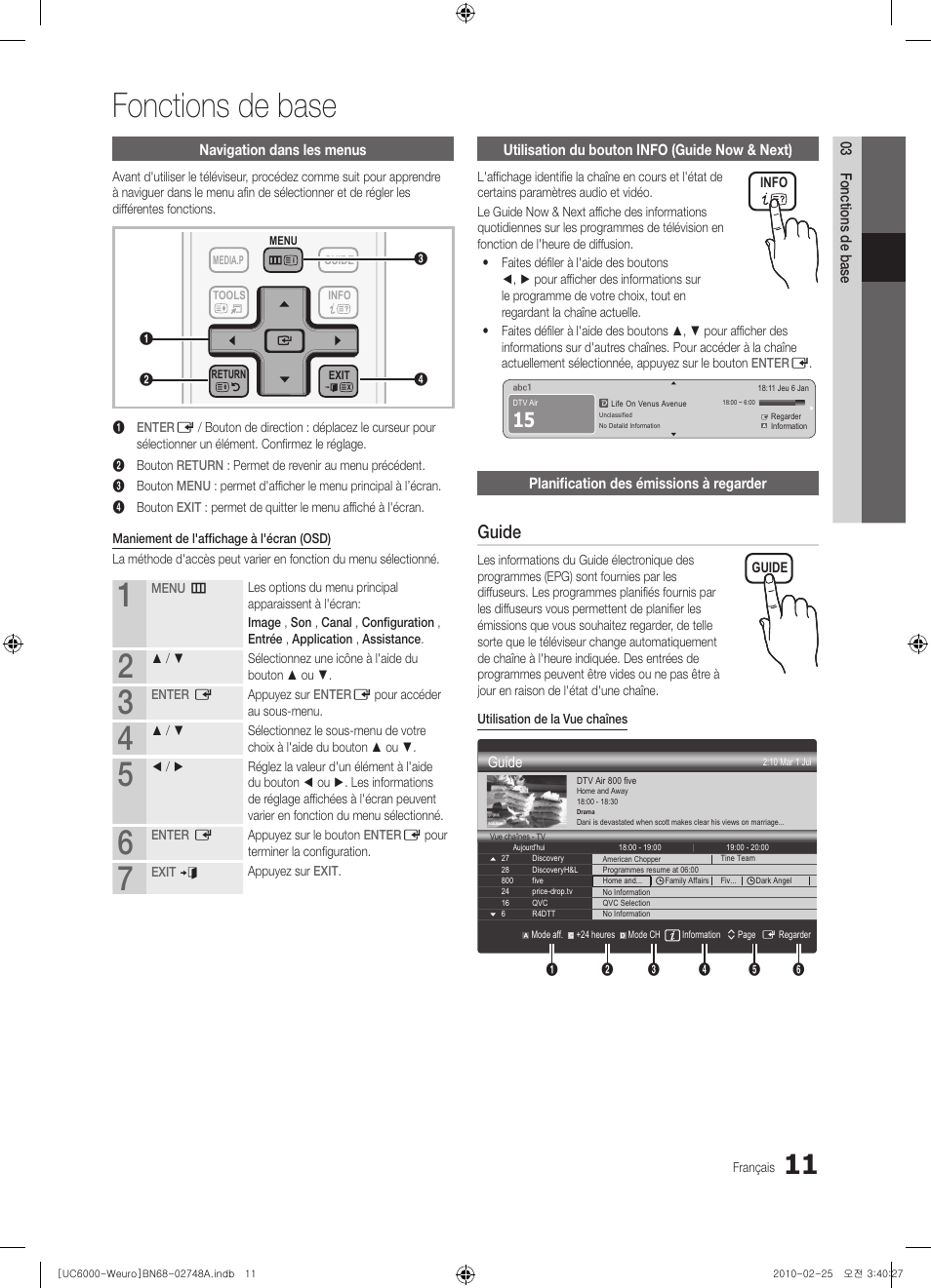 Fonctions de base, Guide | Samsung UE40C6000RW User Manual | Page 65 / 325