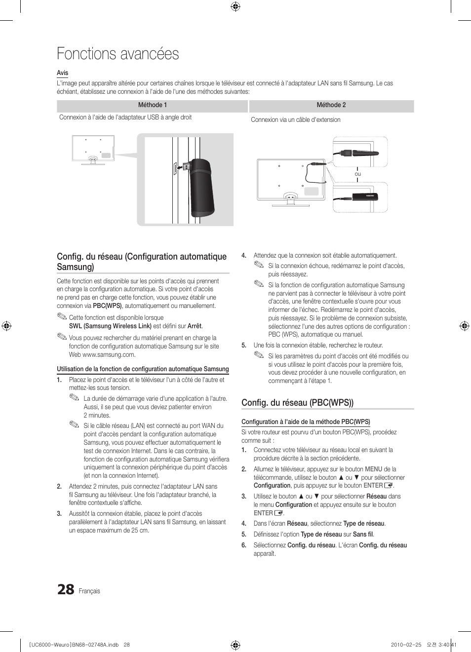 Fonctions avancées | Samsung UE40C6000RW User Manual | Page 82 / 325