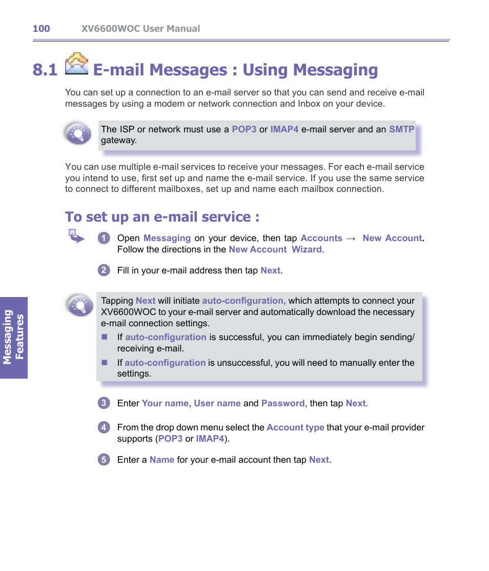 1 e-mail messages : using messaging | Verizon Wireless XV6600WOC User Manual | Page 100 / 158