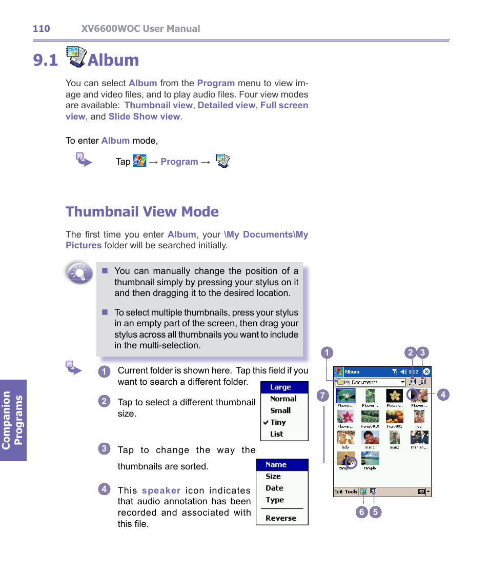 1 ￼album, Album, 1 album | Thumbnail view mode | Verizon Wireless XV6600WOC User Manual | Page 110 / 158