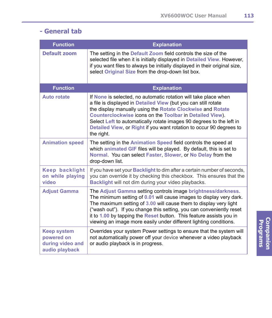 General tab | Verizon Wireless XV6600WOC User Manual | Page 113 / 158