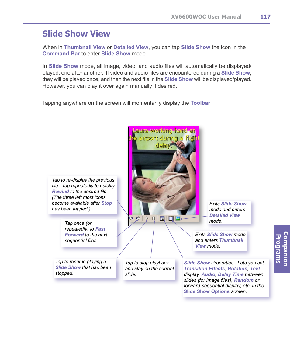 Slide show view, Companion programs | Verizon Wireless XV6600WOC User Manual | Page 117 / 158