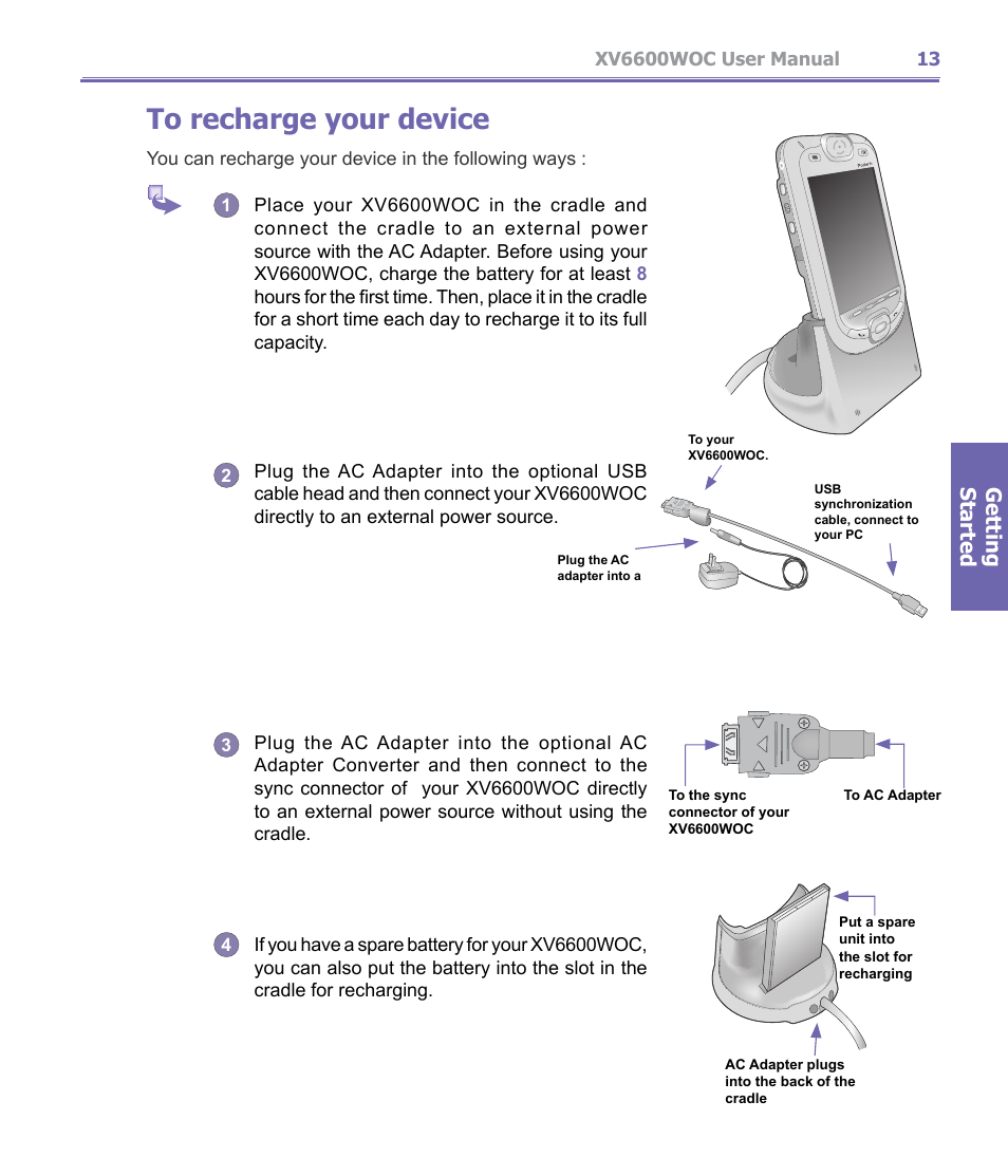 Getting started | Verizon Wireless XV6600WOC User Manual | Page 13 / 158