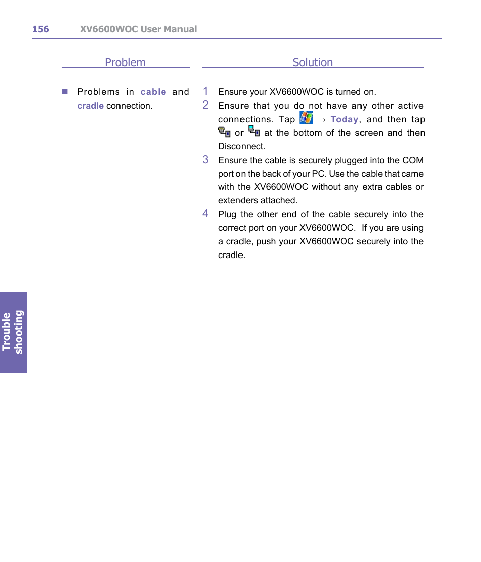 Problem, Solution 1 | Verizon Wireless XV6600WOC User Manual | Page 156 / 158