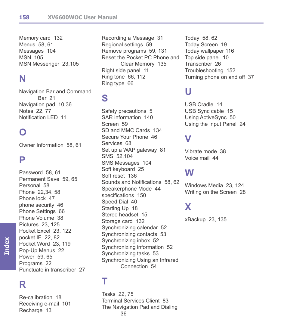 Verizon Wireless XV6600WOC User Manual | Page 158 / 158