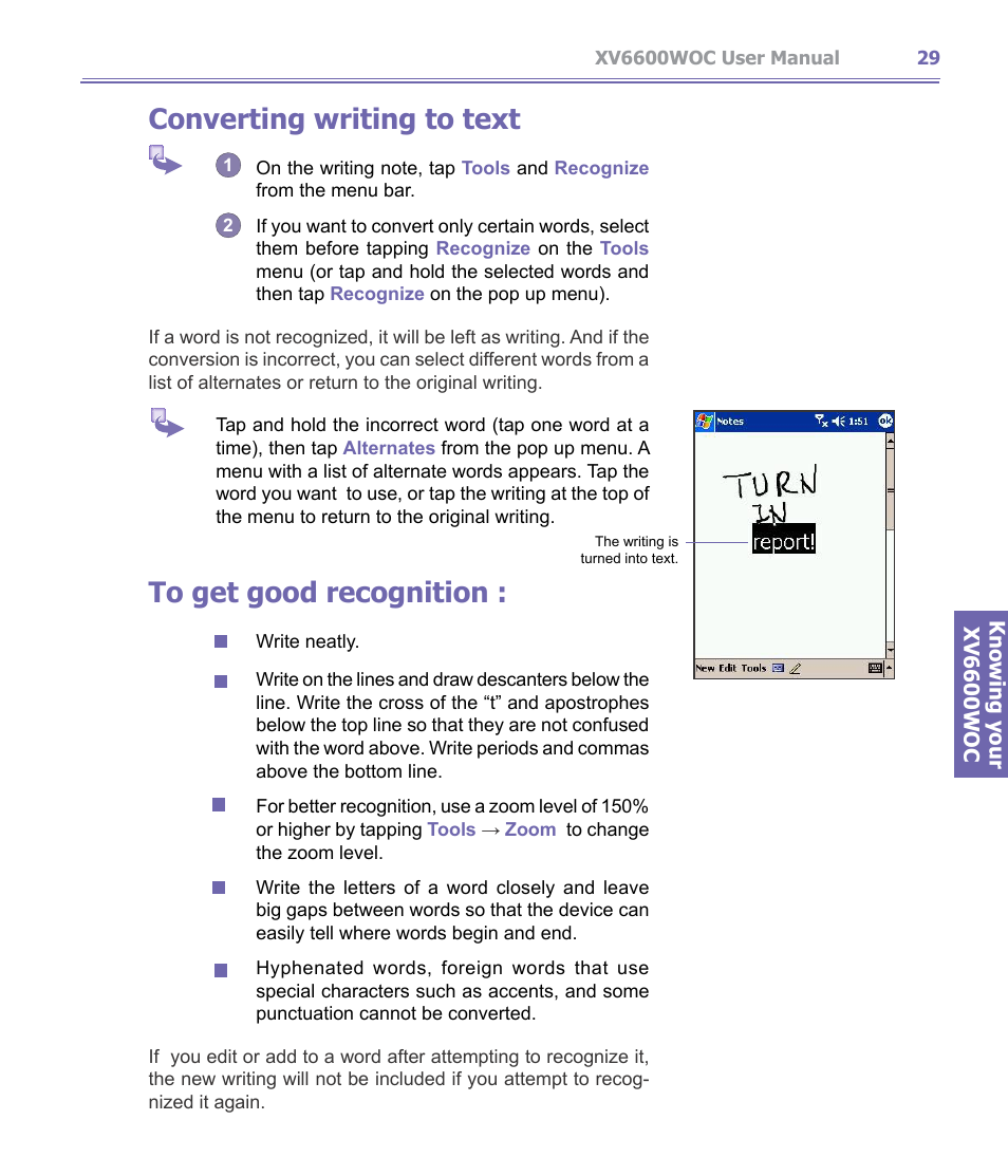Converting writing to text | Verizon Wireless XV6600WOC User Manual | Page 29 / 158