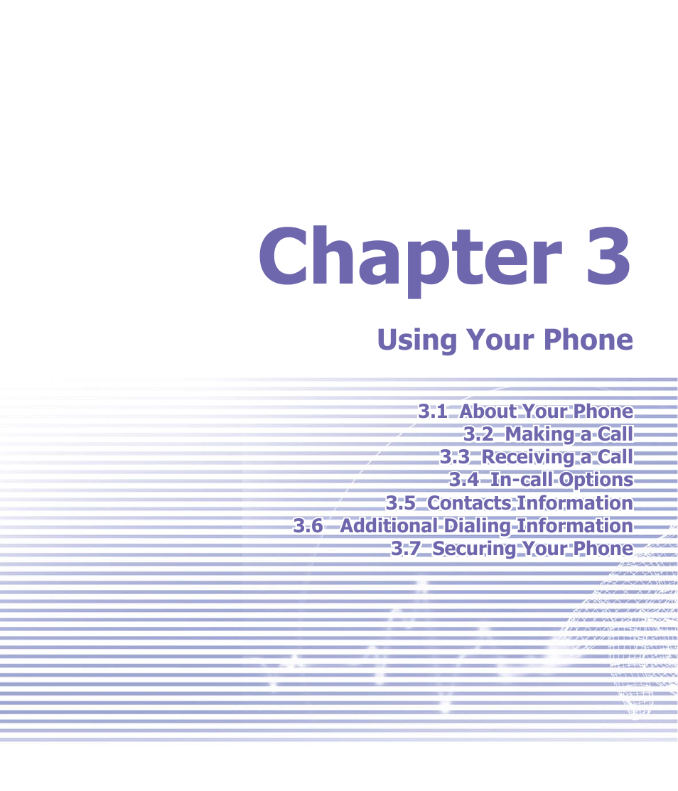 Chapter 3, Using your phone, Chapter 3 using your phone | Verizon Wireless XV6600WOC User Manual | Page 33 / 158