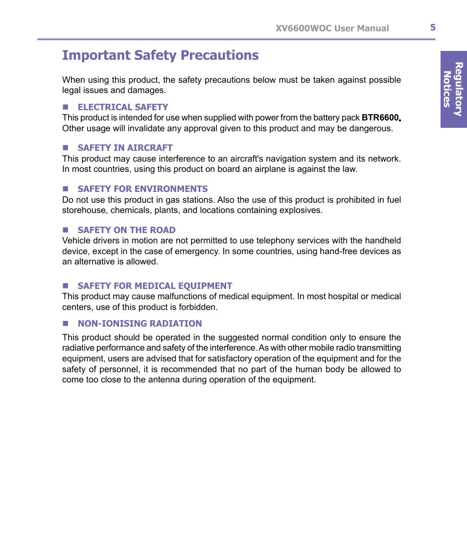 Important safety precautions | Verizon Wireless XV6600WOC User Manual | Page 5 / 158