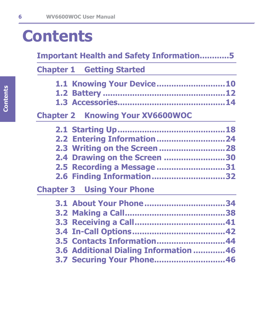 Verizon Wireless XV6600WOC User Manual | Page 6 / 158